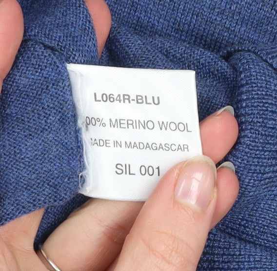 Cotton Traders Men’s Blue Merino Wool High Neck Jumper Size L