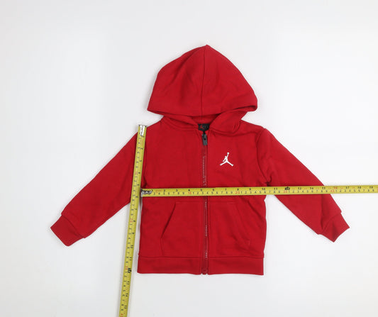 Jordan Unisex Baby Red Hooded Basic Zip Jacket 18 Months Cotton Blend