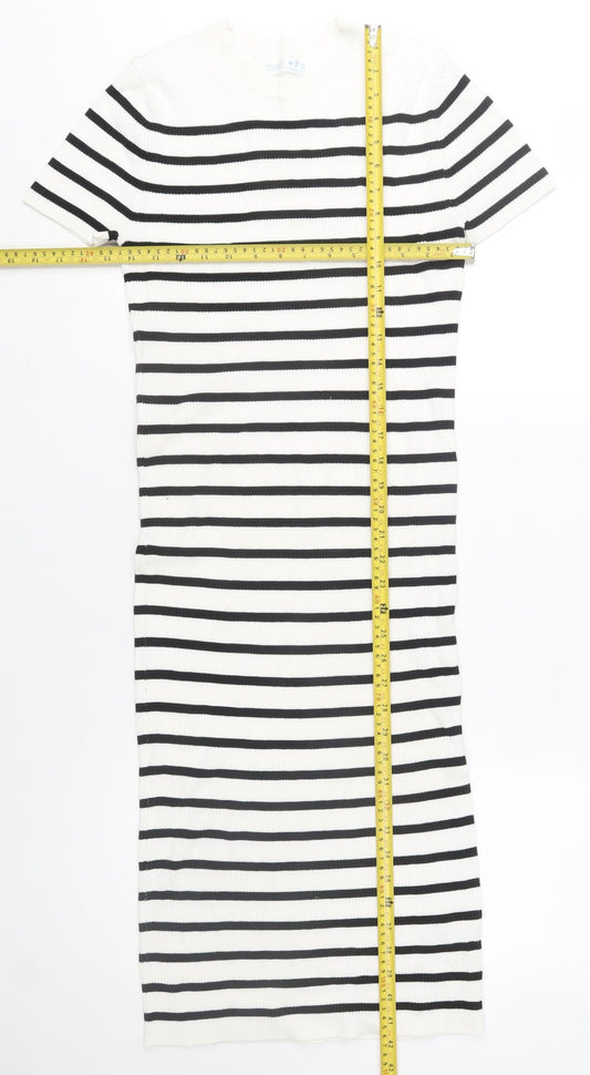 Primark Women’s White Black Striped Bodycon Knit Midi Dress M