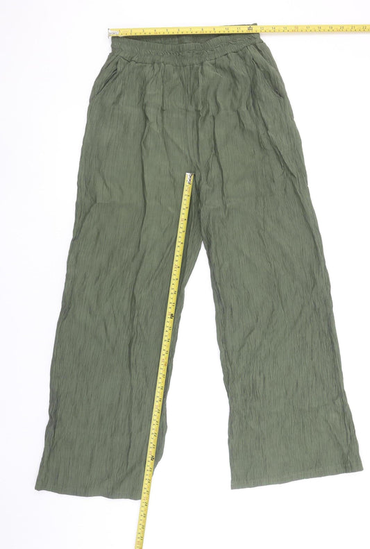 Boohoo Women’s Green Wide-Leg Viscose Trousers Size 10