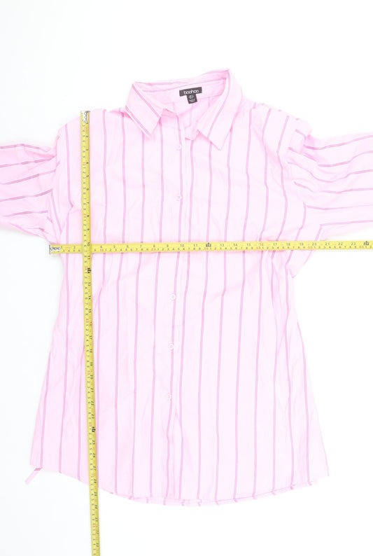 Boohoo Women’s Pink Striped Long Sleeve Button-Up Shirt Size 8