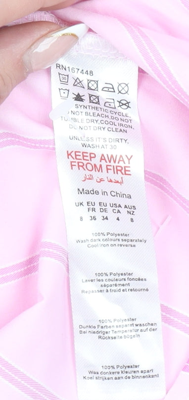 Boohoo Women’s Pink Striped Long Sleeve Button-Up Shirt Size 8