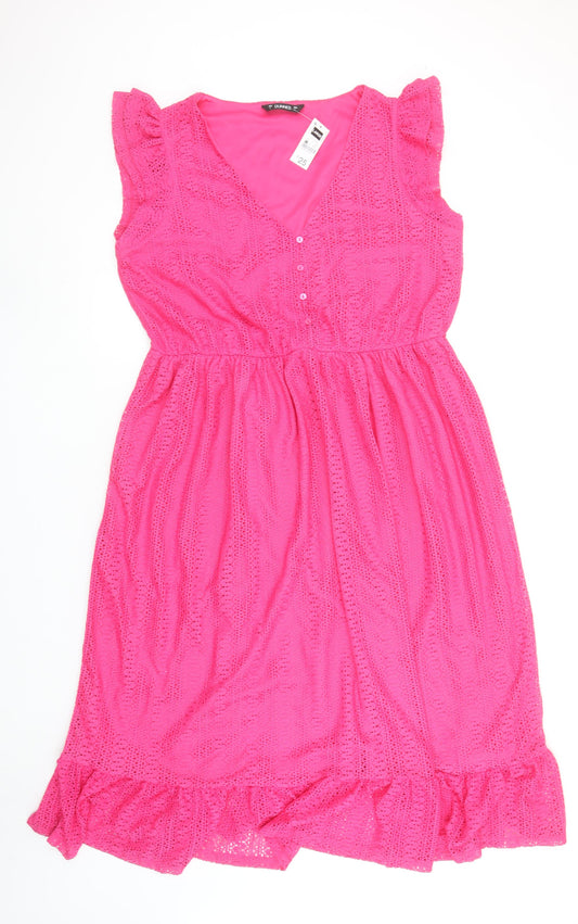 Additional front view of Dunnes Women’s Pink A-Line Sleeveless Knee Length Dress, size UK 16-18