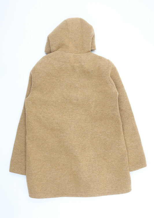 Made in Italy Women's Beige Hooded Mid-Length Polyester Coat Size L