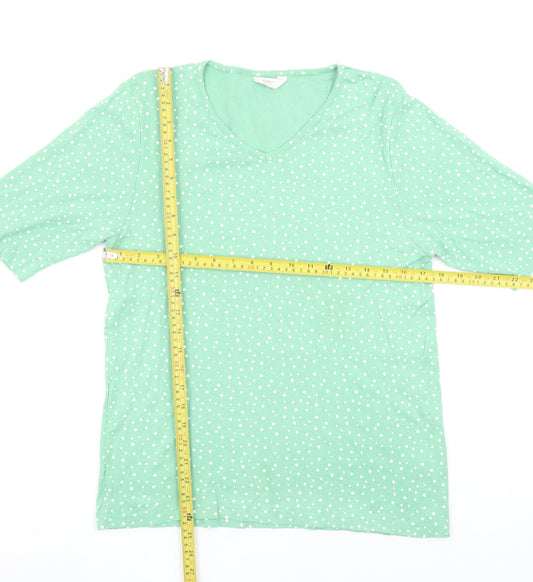 Cotton Traders Women's Green Polka Dot V-Neck T-Shirt Size L