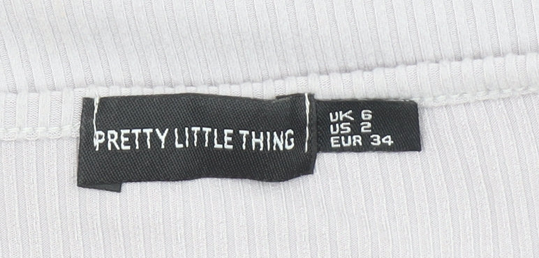 Pretty Little Thing Women’s Grey Ribbed Wrap Long Sleeve Top Size 6