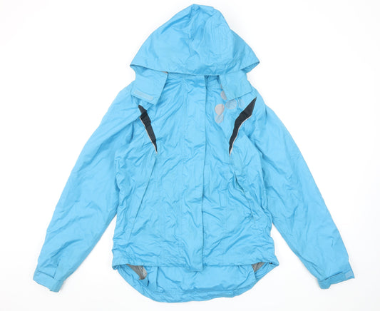 Additional front view of Crivit Women Blue Waterproof Hooded Rain Jacket, size 10/12