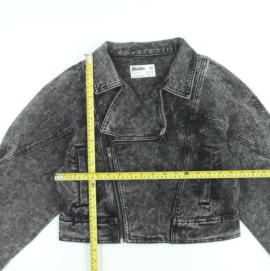Primark Women’s Grey Cropped Biker Jacket XS Denim Style