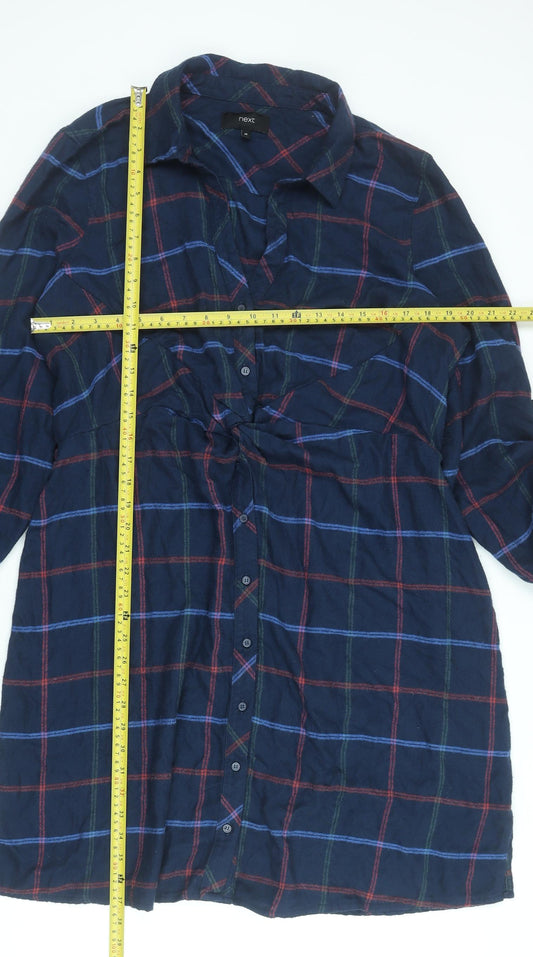 Next Women Blue Check Shirt Dress Size 20 Long Sleeve Collared Casual