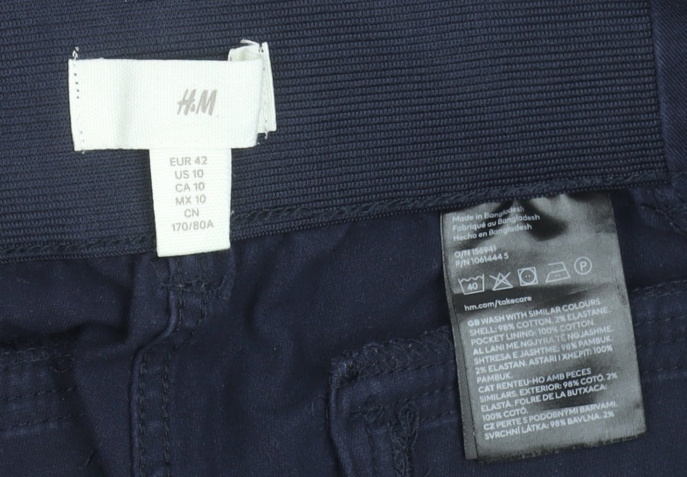 H&M Women Navy Blue Chino Shorts Size 14 Cotton Blend Casual