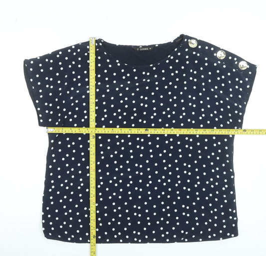 Dunnes Women Blue Polka Dot Short Sleeve Button Shoulder Blouse Size L