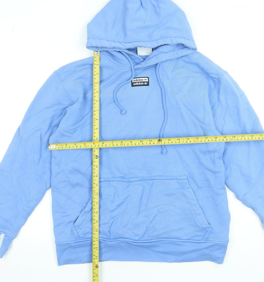 adidas Men Blue Pullover Hoodie S Logo Graphic Cotton Sweatshirt