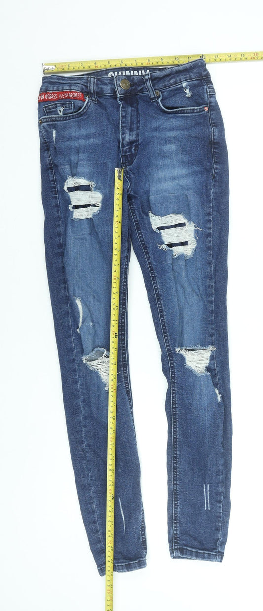 11 Degrees Mens Blue Skinny Distressed Jeans W28 Slim Fit Denim