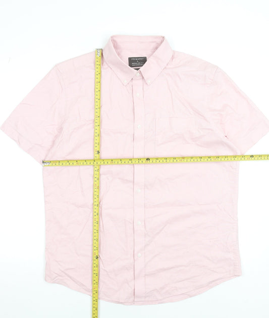 Primark Men’s Pink Cotton Regular Fit Short Sleeve Button-Up Shirt L