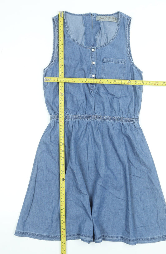Denim Co. Women Blue Size 10 Sleeveless Chambray Shirt Dress