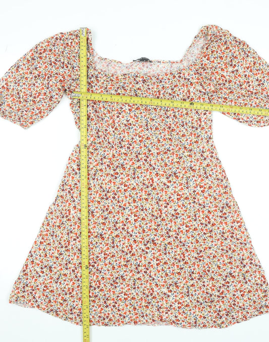 New Look Women’s Multicoloured Floral A-Line Puff Sleeve Dress Size 10