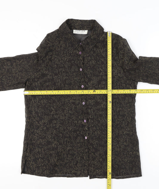 Jaeger Womens Black Paisley Silk Blend Long Sleeve Button-Up