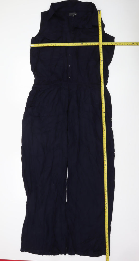 Next Women Navy Blue Sleeveless Jumpsuit Size 10 Collared Button Front