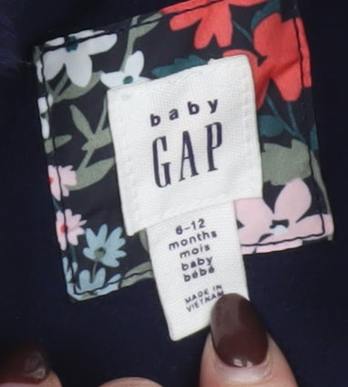 Baby GAP Girls Blue Floral Puffer Jacket Hooded 6-12 Months Winter Coat