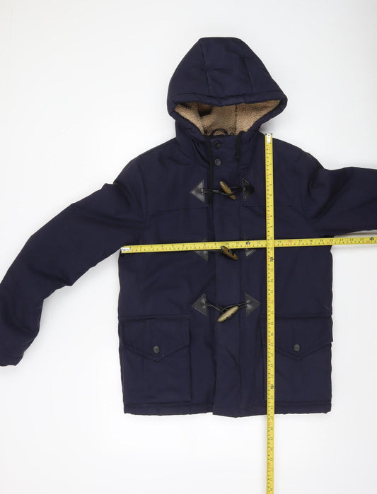 ASOS Men’s Blue Hooded Duffle Coat S 36-38in Polyester Cotton Lined