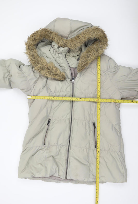 Hawke & Co Womens Beige Faux Fur Hooded Puffer Coat Size 18