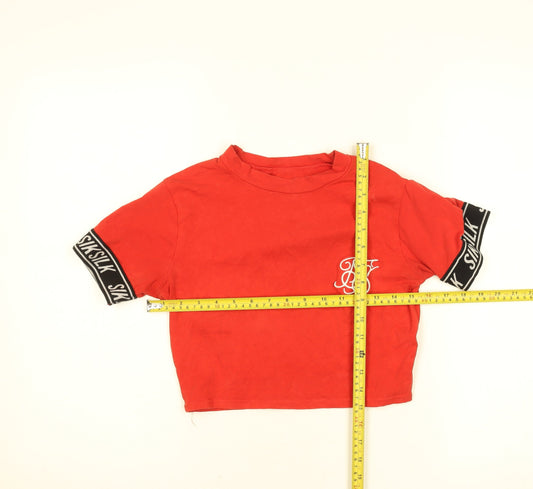 SikSilk Womens Red Cropped Slim Fit Short Sleeve T-Shirt Size 8