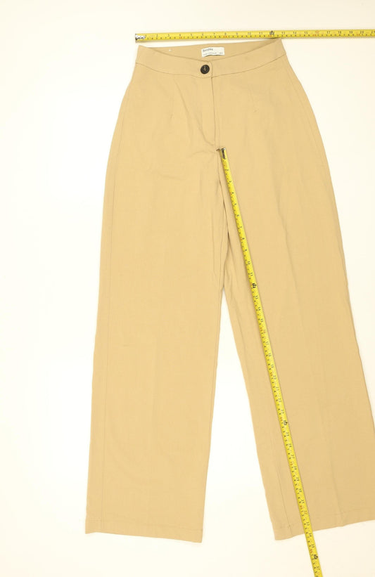 Bershka Womens Beige Wide-Leg High Rise Trousers Size 10