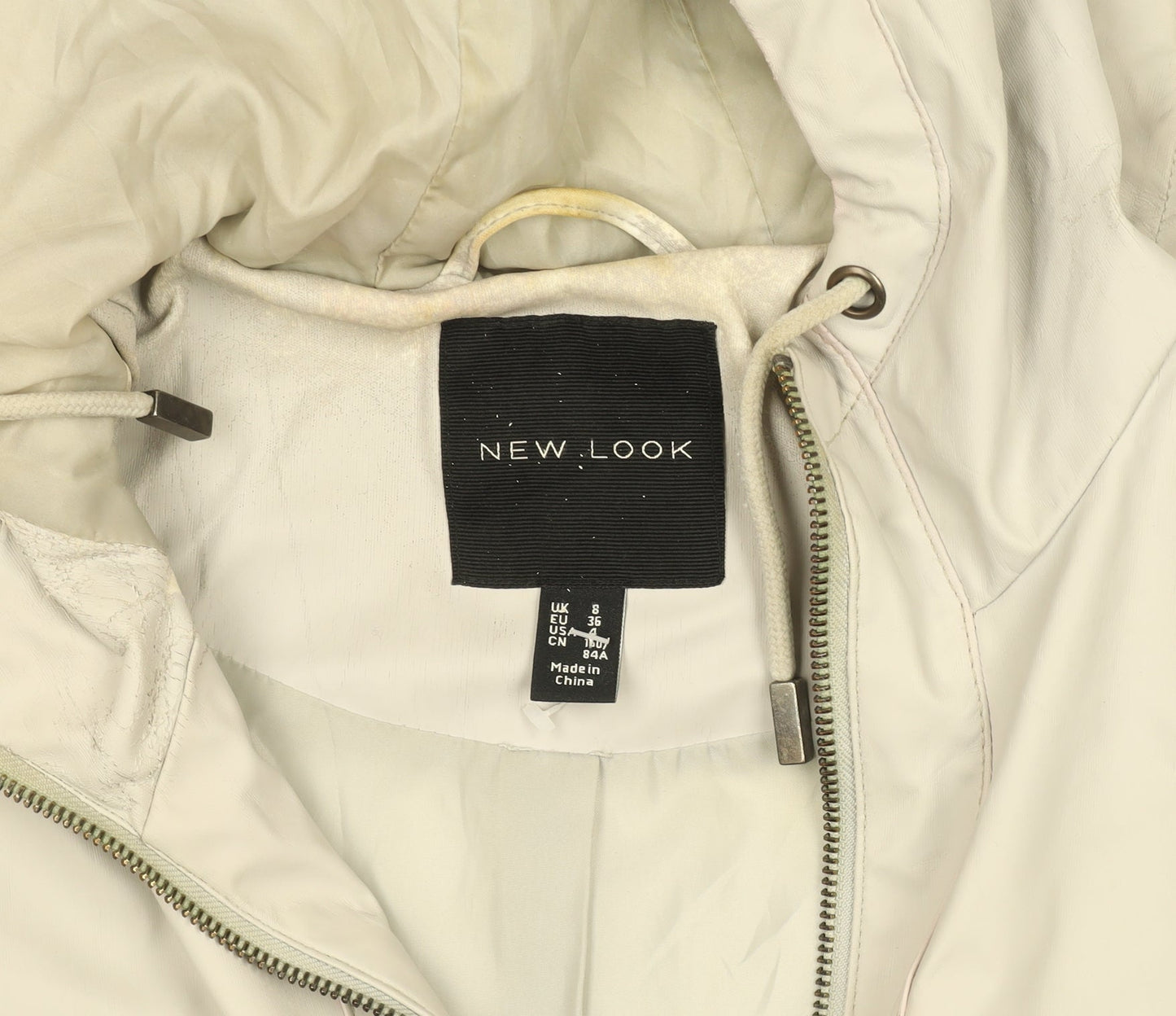 New Look Womens Beige Hooded Waterproof Mid-Length Jacket Size 8