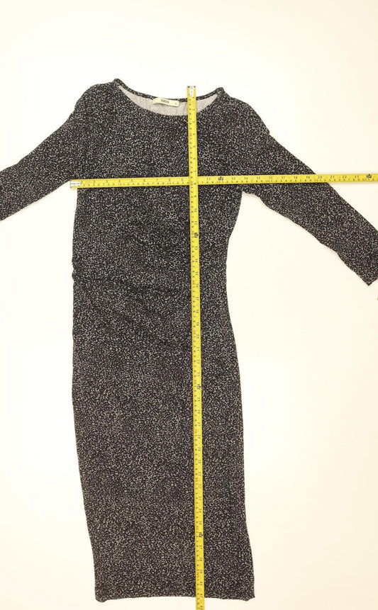 Oasis Women’s Black Geometric Bodycon Midi Dress XS Long Sleeve