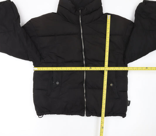Pull&Bear Women’s Black Puffer Jacket Size S Winter Quilted Zip