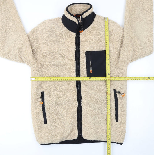 Primark Men’s Beige Fleece Jacket Size S Full Zip Lightweight Warm Activewear