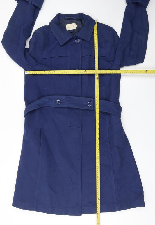 Reiss Women's Blue Mid-Length Trench Coat Belted Cotton L