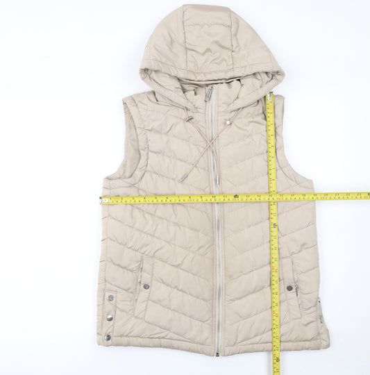 M&Co Women Beige Hooded Quilted Puffer Waistcoat UK 12