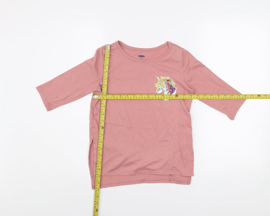 Girls UK Size 6-7 Years Old Navy Pink Basic T-Shirt