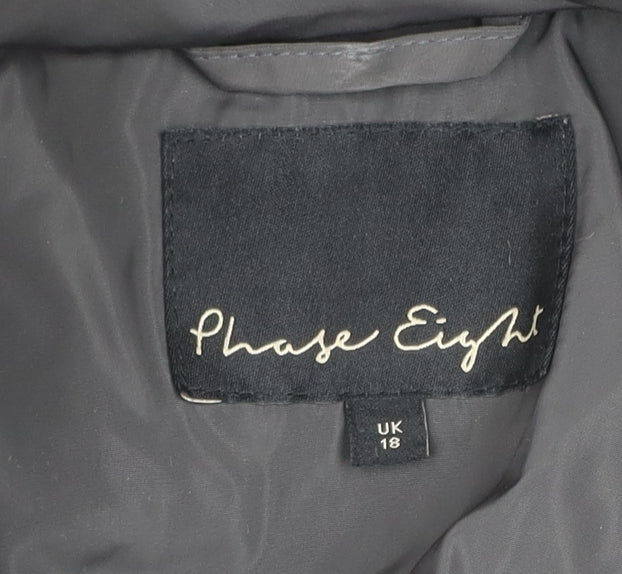 Phase Eight Women’s Black Long Quilted Fur Trim Hooded Puffer Coat UK 18