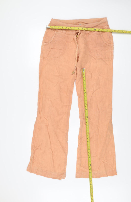 Guess Women's Beige Linen Cargo Trousers Size M Regular Fit