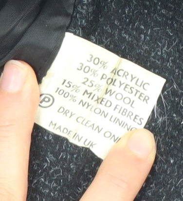 Debenhams Women Black Size 10 Tweed Wool Blend Single Breasted Blazer