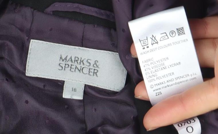 Marks and Spencer Women Black Size 16 Classic Two-Button Blazer Jacket