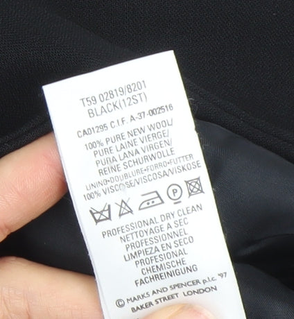 Marks and Spencer Women’s Black Wool Blazer UK 12 Classic Long Jacket