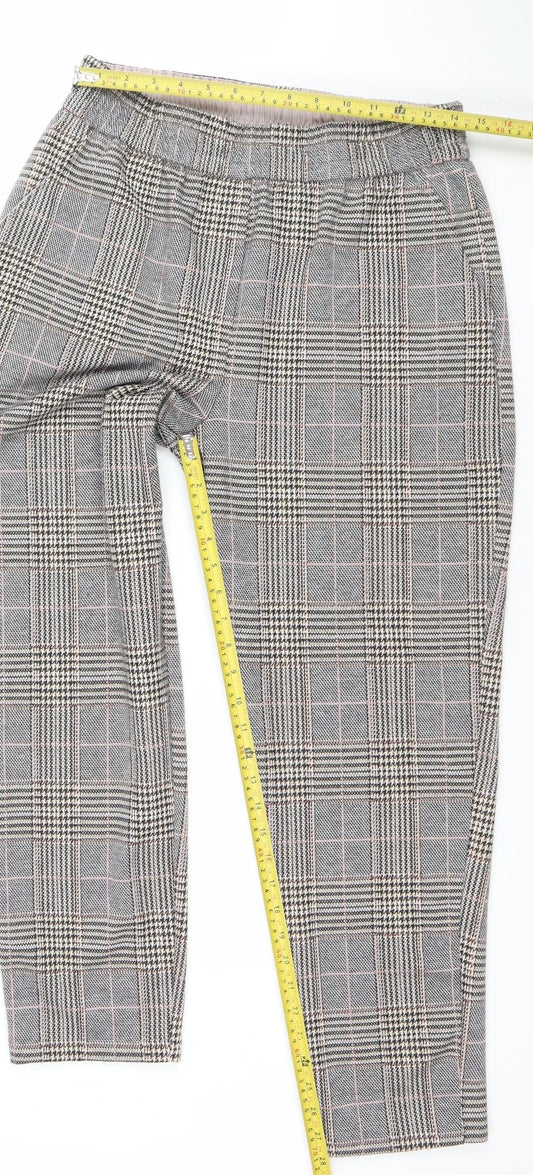 Primark Womens Grey Check Stretch Trousers Size 14 Regular Fit