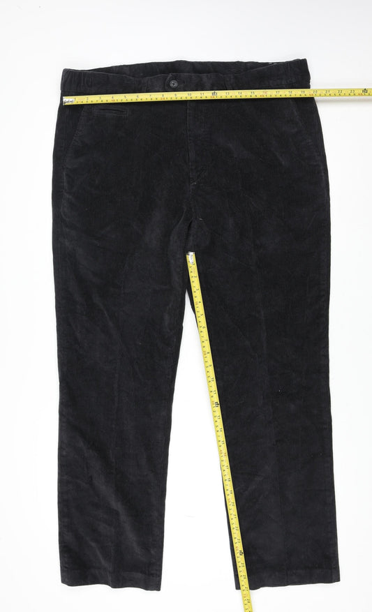 Marks and Spencer Men Black Corduroy Trousers Size 40 Regular
