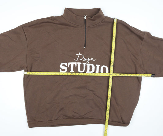 Boohoo Women Brown 1/4 Zip Pullover Sweatshirt Size 22 Graphic Print