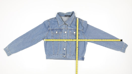 SHEIN Women's Blue Cropped Denim Jacket Size S Casual Buttoned