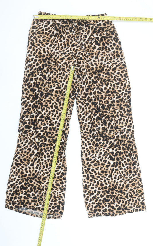 Stradivarius Women’s Beige Animal Print Wide-Leg Trousers Size 12