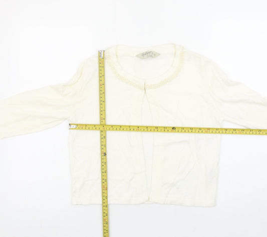 Gallery Women’s Ivory Beaded Neck Long Sleeve Knit Cardigan Size S
