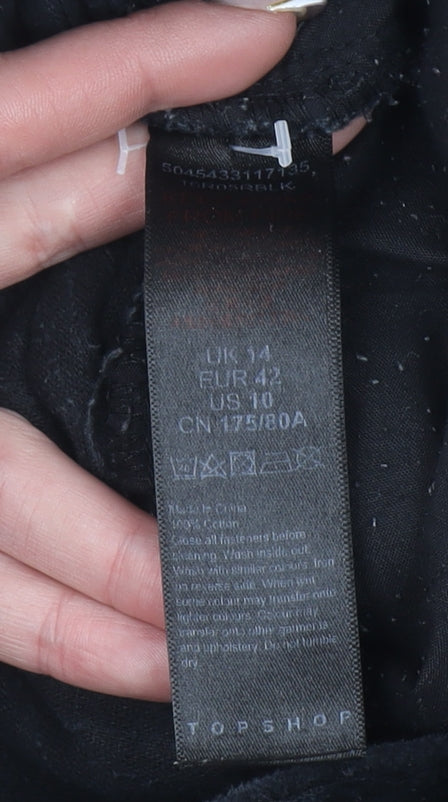 Topshop Womens Black Corduroy Tapered Trousers UK 14 High Waist