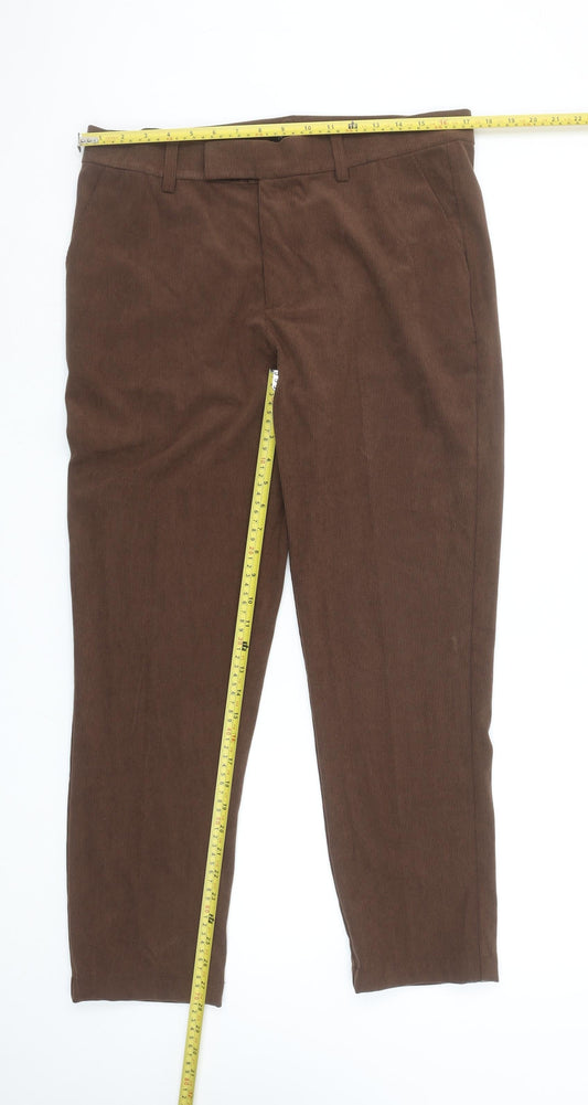 boohooMAN Men's Brown Corduroy Chino Trousers Size L Regular Fit