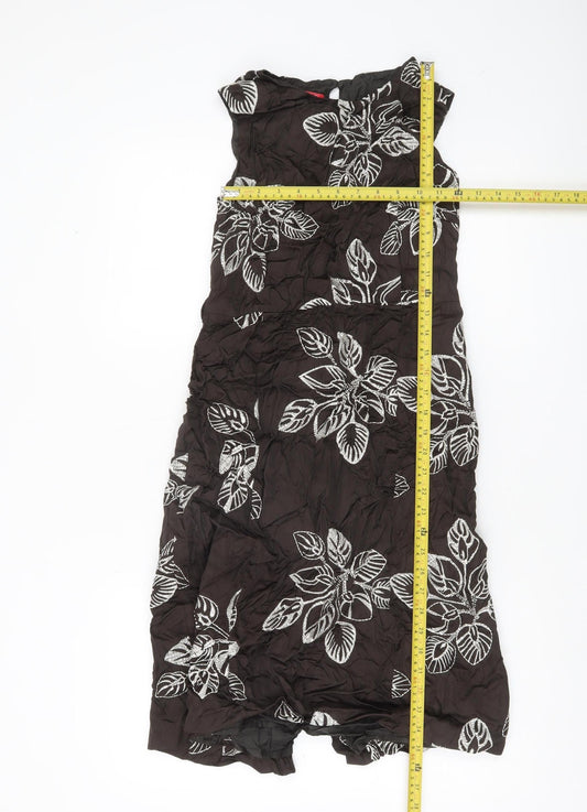 Monsoon Women Black Floral Embroidered Sleeveless Shift Dress Size 12