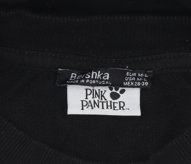 Bershka Women Black Pink Panther Graphic Pullover Sweatshirt Size 12 M-L