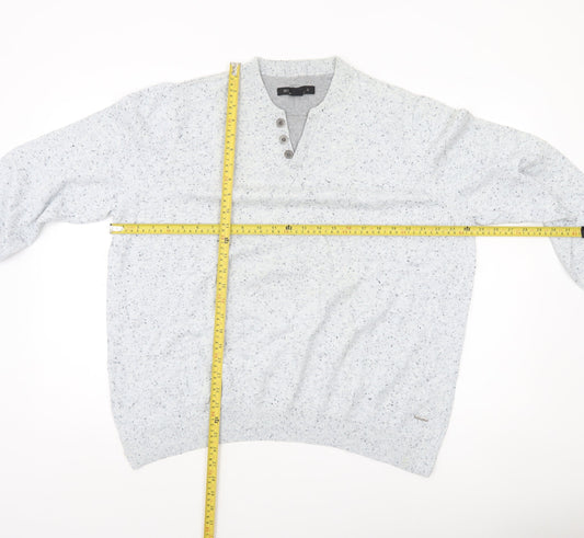 CODE Mens Grey 2XL Henley Knit Jumper Long Sleeve Casual